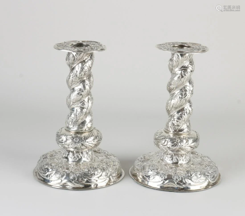 Two silver table candlesticks, 833/000, Neo Baroque, on