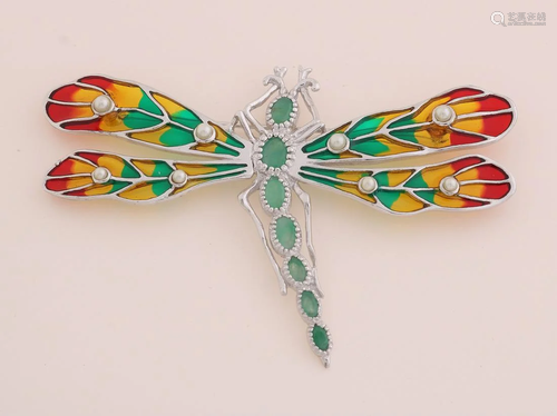 Silver brooch, 925/000, in the shape of a dragonfly,