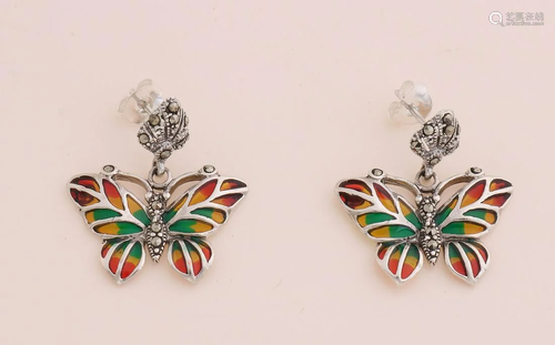 Silver ear studs, 925/000, with buttons in flower shape