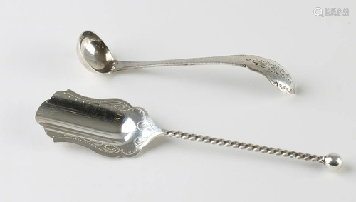 Antique 835/000 silver mustard spoon with contoured