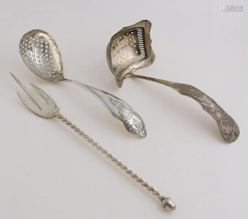 Three silver cutlery parts, 833/000, a cake fork with a