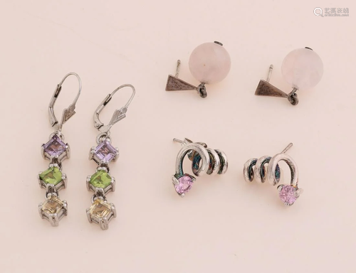 Lot with 3 pairs of ear studs, 925/000, brisures with