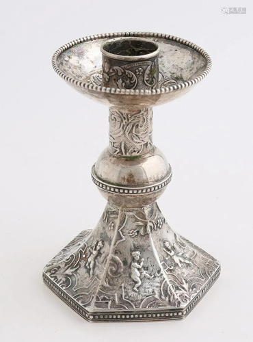 Silver candlestick, 833/000, on a hexagonal base