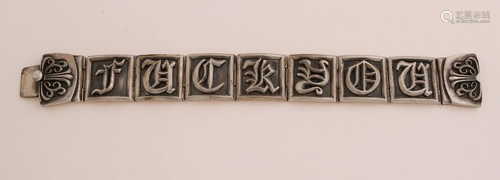 Wide silver bracelet, 925/000, with links with letters.