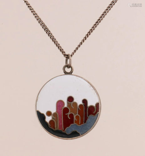 Silver necklace with pendant, 925/000, decorated with