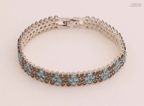 Silver wide bracelet, 925/000, with colored stones.