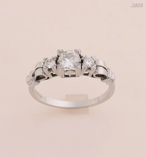 White gold solitaire ring, 585/000, with diamond. Ring