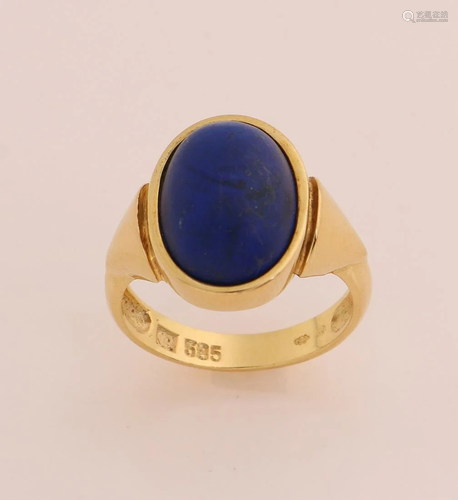 Yellow gold ring, 585/000, oval cabouchon cut lapis