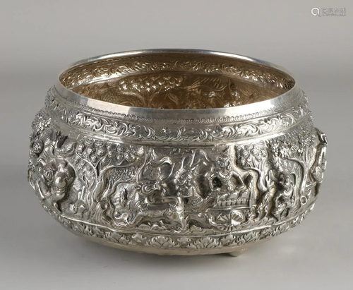 Antique silver Burmese offering bowl, pure silver, A