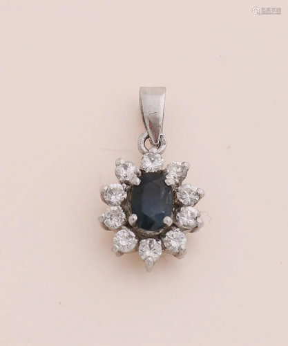 White gold pendant, 585/000, with sapphire and