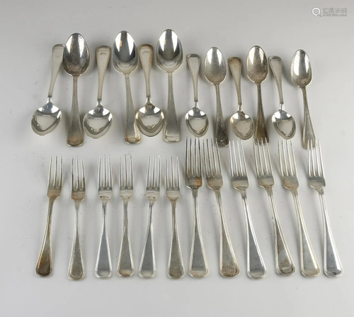 Silver cutlery, 833/000, with fillet edge. Six persons