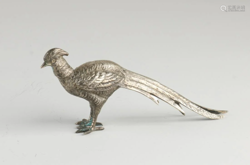 Silver pheasant, 835/000, male pheasant. 14x3x6cm.