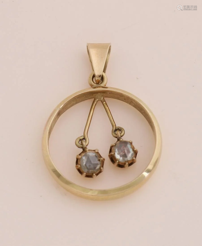 Yellow gold pendant, 585/000, with diamond. Pendant