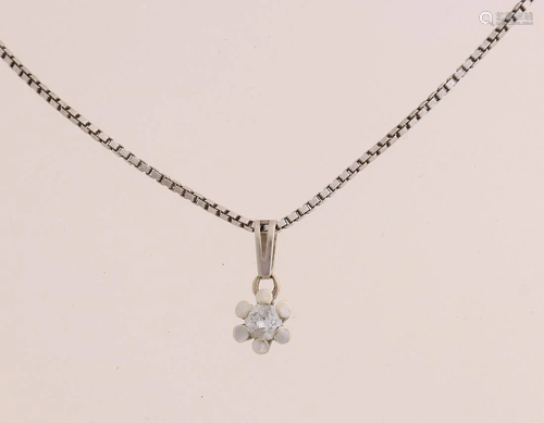 White gold necklace and pendant, 585/000, with diamond.