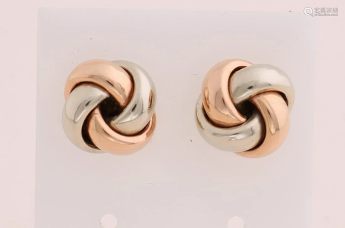 Yellow gold ear studs, 585/000, with a knot made of 2