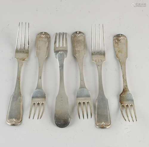 Six silver forks, 934/000, heart fillet model. MT.: