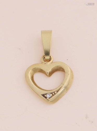 Yellow gold pendant, 585/000, with diamond. Open gold