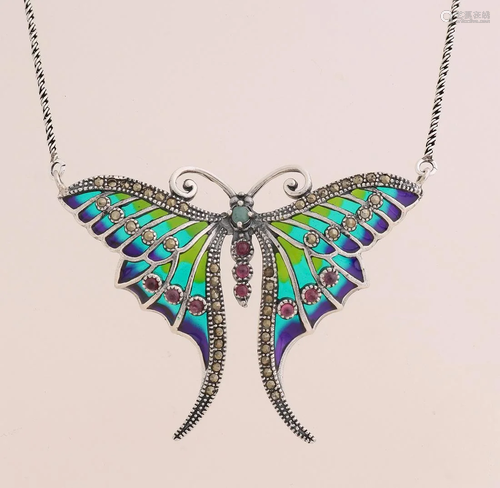 Silver choker, 925/000, with a butterfly element