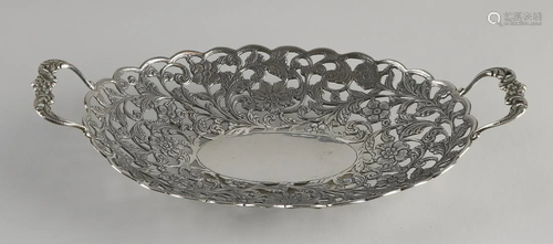 Silver dish, 833/000, oval openwork dish with sawn