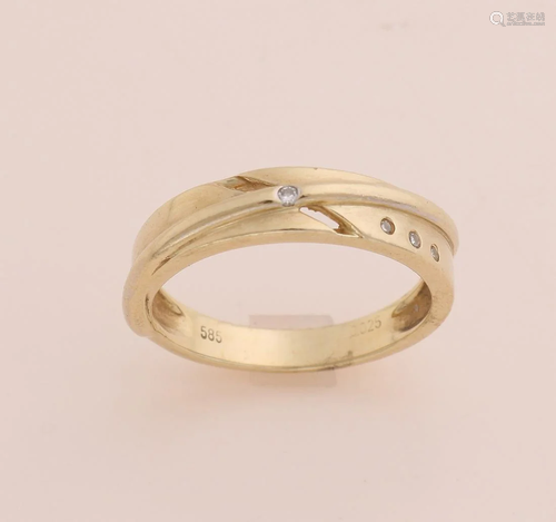 Yellow gold band ring, 585/000, openwork and set with 4