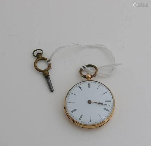 Yellow gold pocket watch, 750/000, with decorated case