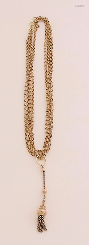 Yellow gold jasseron necklace, 585/000, 2-row necklace