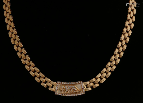 Yellow gold necklace, 750/000, with diamonds. Gold