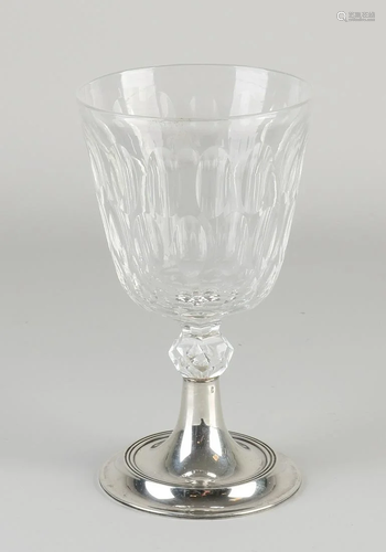 Antique cut crystal goblet with almond cut on stem with