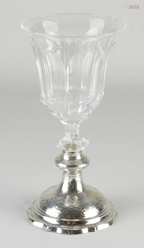 Antique cut crystal goblet Ã˜ 9.5 cm. on stem with knot