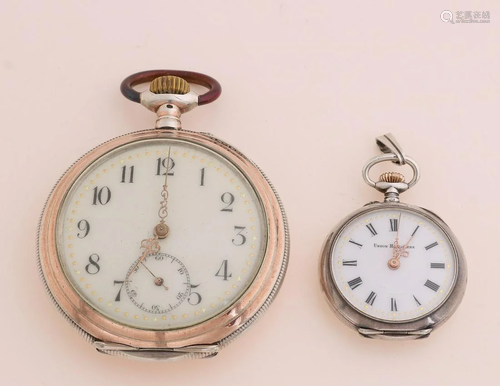 Two silver watches, 800/000, a small pendant watch, Ã¸