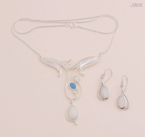 Silver choker and earrings, 925/000, fine snake