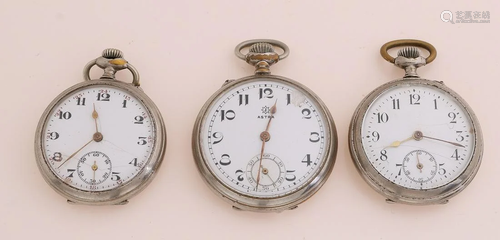 Lot with three pocket watches, white metal, with white