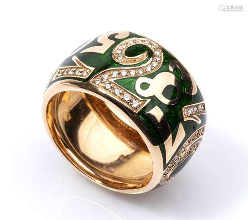 Gold and diamonds ring - by FRANK MULLER enamelled 18k rose ...