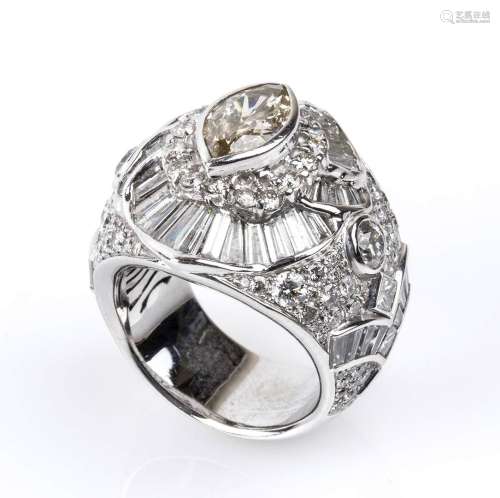 Gold and diamonds band ring 18k white gold, set with navette...