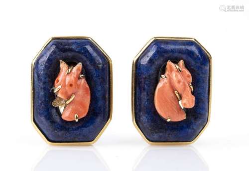 Gold, lapis lazuli and Cerasuolo coral earrings 18k yellow g...