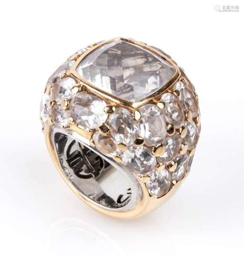 Gold ring with rock crystal pave'18k white and yellow gold, ...