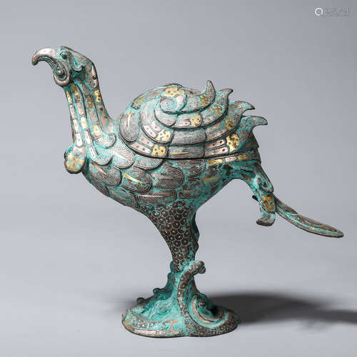 A phoenix shaped bronze incense burner