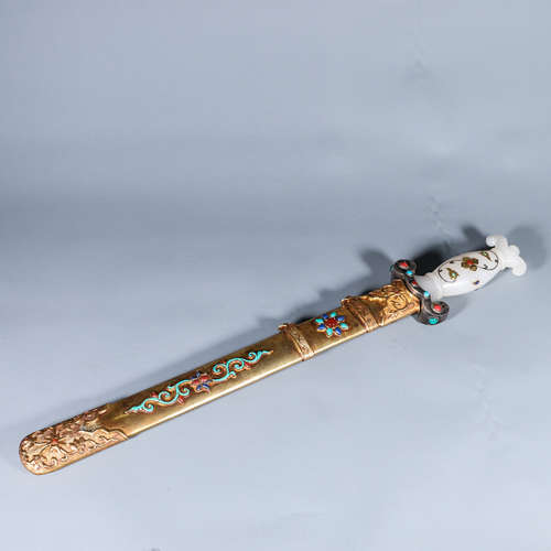 A Hetian jade gilding copper gem-inlaid sword