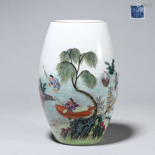 A multicolored porcelain olive-shaped vase