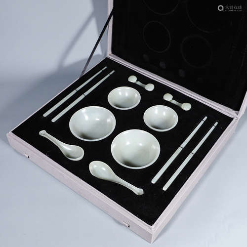 A set of Hetian jade tableware