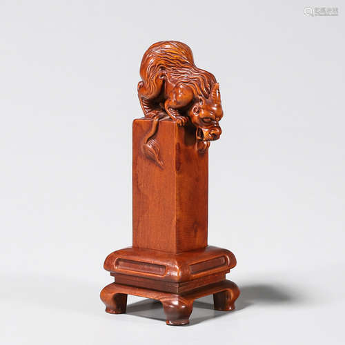 A boxwood carved beast seal