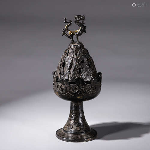 A mountain shaped bronze incense burner