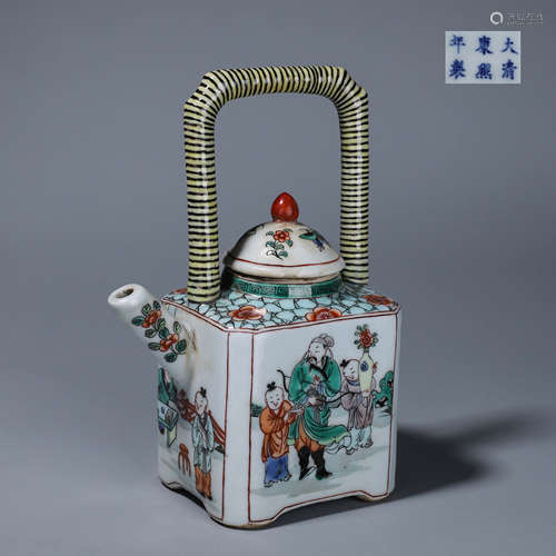 A multicolored figure porcelain teapot