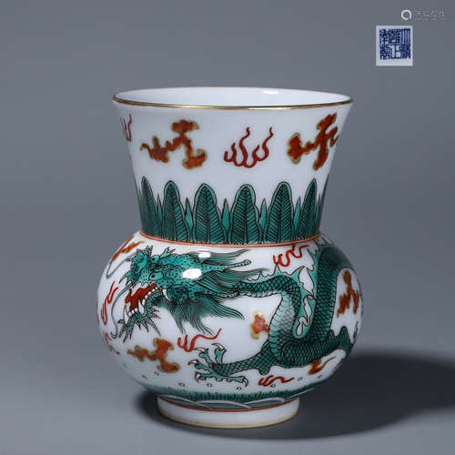 A multicolored cloud and dragon porcelain beaker vase