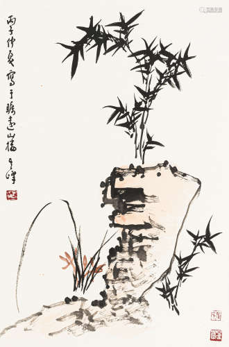 孙其峰 丙子（1996） 双清图 设色纸本 镜心