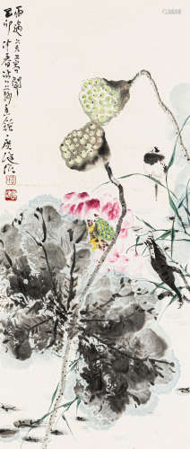 贾广健 己卯（1999） 雨过芙蓉开 设色纸本 托片