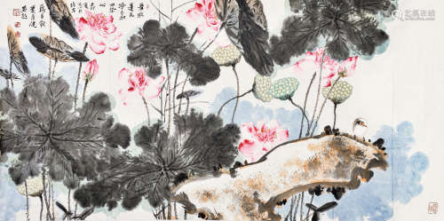 贾广健 丁亥（2007） 荷花小鸟 设色纸本 软片