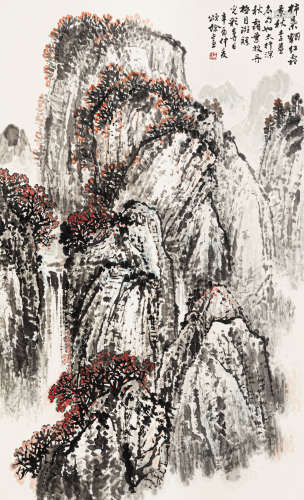 王颂余 辛酉（1981） 秋山红叶 设色纸本 立轴