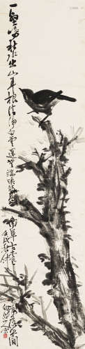 王震 壬戌（1982） 小鸟高枝 设色纸本 立轴
