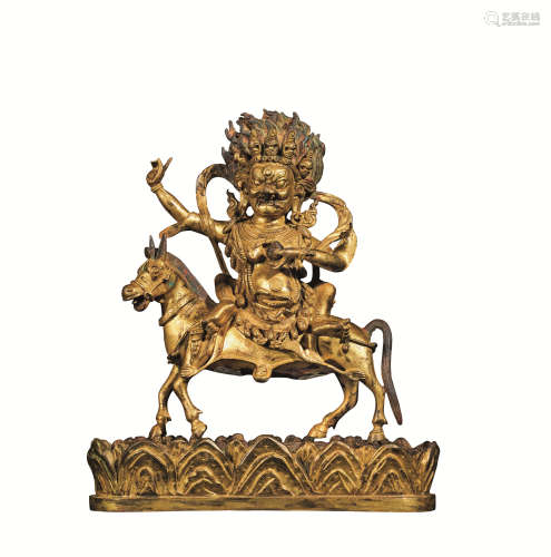 清中期 铜鎏金骑马护法像